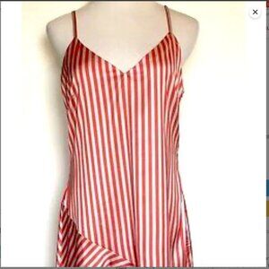 LEA & VIOLA ORANGE/GRAY STRIPE DRESS SZ M ADJ STRAPS LINED RUFFLE - Revolve